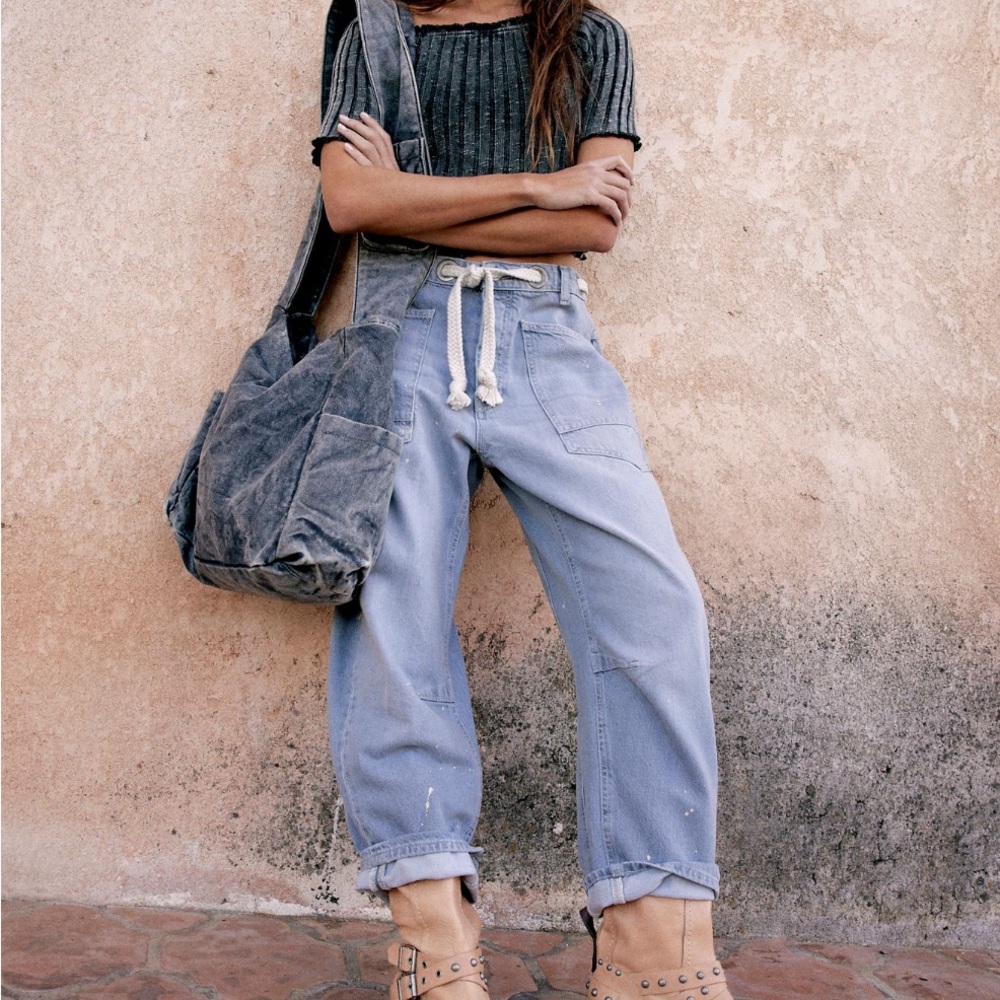 Free People Grey Denim Moxie Barrel Jeans